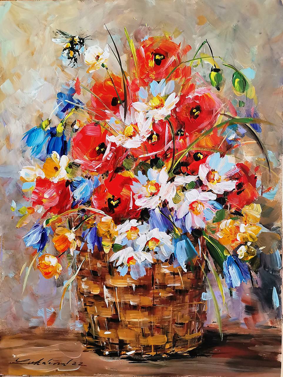 Kytica s makmi a včelou