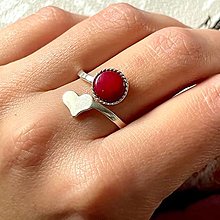Prstene - Heart Red Coral Ag925 Ring  / Strieborný prsteň s koralom - 15023606_