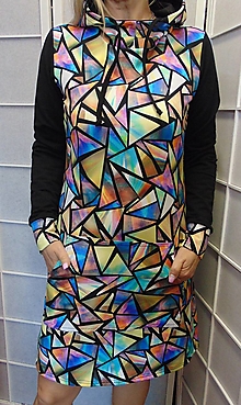 Šaty - Mikinové šaty s kapucí - vitráž S - XXXL - 15022518_