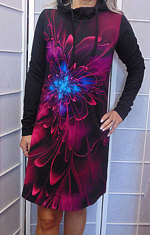 Šaty - Mikinové šaty s kapucí - velký květ S - XXXL - 15022552_