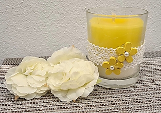 Svietidlá a sviečky - Svietnik sklenený s voskovou náplňou (Žltá) - 15021919_