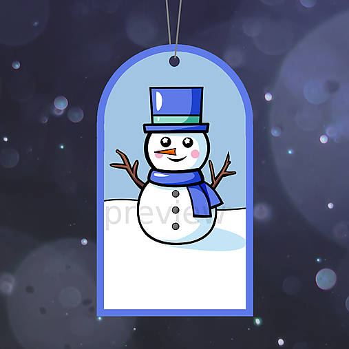 Vianočná menovka na darček Glossy cartoon Christmas (snehuliačik)