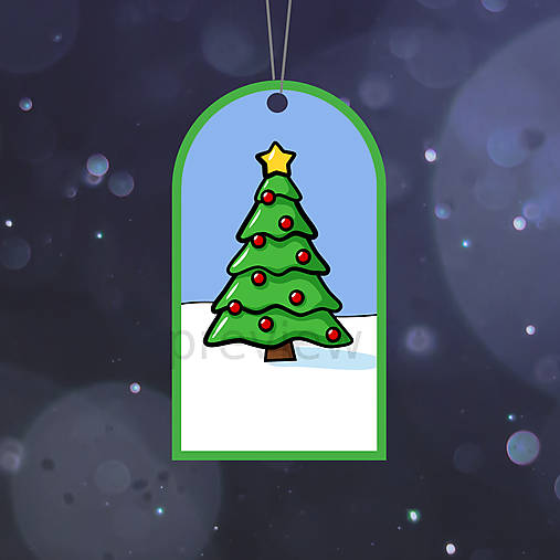 Vianočná menovka na darček Glossy cartoon Christmas (stromček)