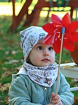 Detské čiapky - Život v lese úpletová čiapka, nákrčník alebo set biely - 15026239_