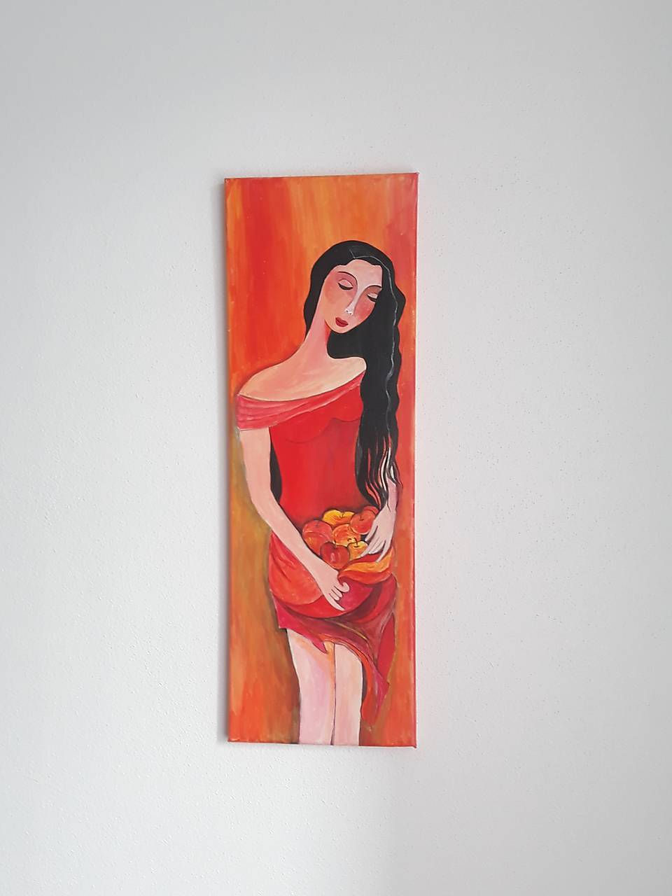 Obraz Dáma s jablkami, akryl 20 x 60 cm