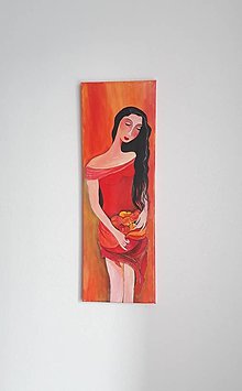 Obrazy - Dáma s jablkami, obraz, 20 x 60 cm, akryl na plátne - 15028441_