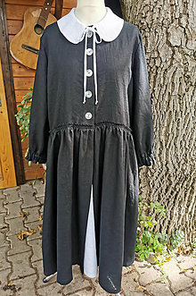 Šaty - Čierne shabby šaty s bielym golierikom a spodničkou - 15026686_