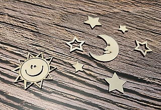 Galantéria - Drevené slnko, mesiac, hviezdy - 15025962_