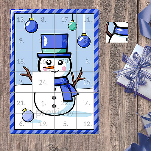 Netradičný adventný kalendár Glossy cartoon Christmas (snehuliak)