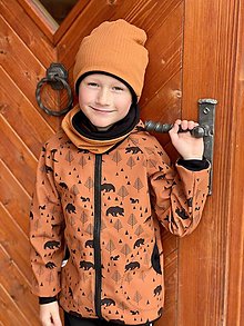 Detské oblečenie - Dětská softshellová bunda MEDVEĎ karamelový - 15028822_