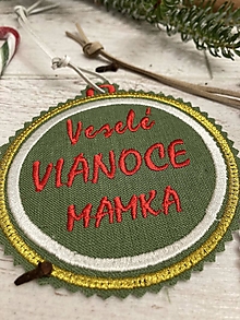 Dekorácie - Veselé VIANOCE " MAMKA" (zelený podklad / jutová šnúrka) - 15031254_