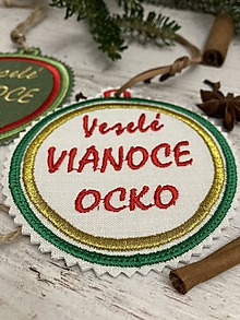 Dekorácie - Veselé VIANOCE " OCKO" (biely podklad / kožená šnúrka) - 15031573_