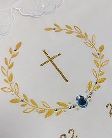 Detské oblečenie - košieľka na krst s krížikom a venčekom - modrá - 15036001_