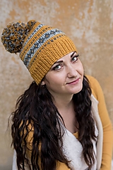 Čiapky, čelenky, klobúky - Horčicová čiapka s nórskym vzorom - 15035233_