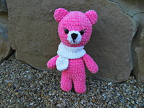 Hračky - Milý háčkovaný medvedík mäkučký, ružový - 15035455_