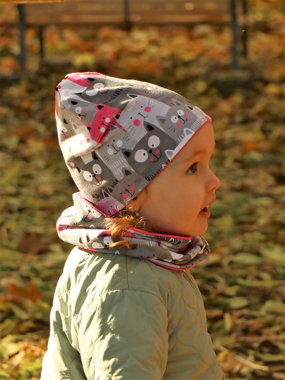 Mačky úpletová čiapka, nákrčník alebo set