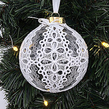 Dekorácie - Luxusná vyšívaná vianočná guľa, vzor3 (Zlato biela) - 15038700_