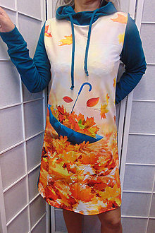 Šaty - Mikinové šaty s kapucí - modrý deštník S - XXXL (S) - 15039961_
