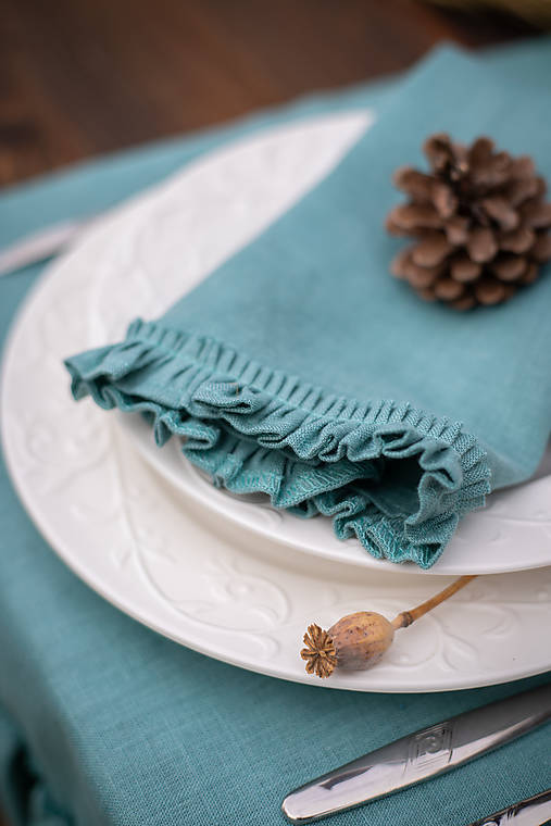 Úžitkový textil - Ľanový obrúsok Frosty Love - 15036349_