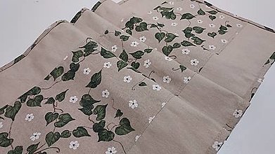 Úžitkový textil - Stredový obrus,,zelené listy na režnej" (S lemom 1.35×42cm) - 15040223_