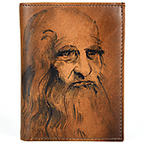 Pánske tašky - Pánska kožená peňaženka s motívom Leonardo da Vinci, ručná maľba - 15042936_
