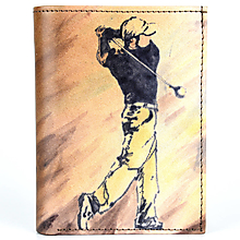 Pánske tašky - Pánska kožená peňaženka s motívom Golfistu, ručná maľba - 15042781_
