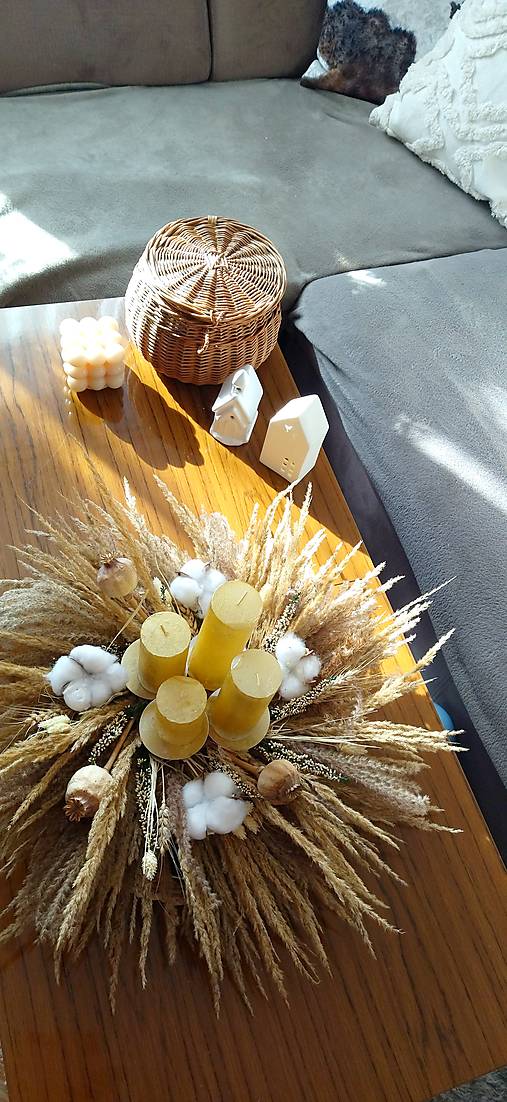 Dekorácie - Prírodný adventný veniec zo suchej trávy Boho - 15043068_