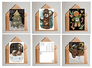Papiernictvo - Vianočná pohľadnica - srnka v snehu (Sada 5tich motívov) - 15042422_