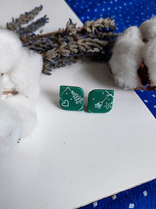 Náušnice - Zelené náušnice s vianočnou potlačou GREEN CHRISTMAS (Oblé (1 cm)) - 15047863_