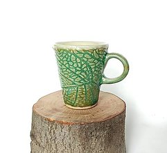 Nádoby - šáločka s rastlinným vzorom/ espresso - 15048445_