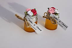 Darčeky pre svadobčanov - Prázdne dekorované fľaštičky na vlastné medíky pre svadobných hostí - 15048654_
