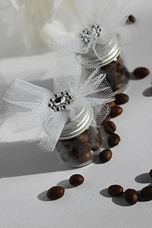 Darčeky pre svadobčanov - Prázdne dekorované fľaštičky na kávičku pre svadobčanov - 15048834_