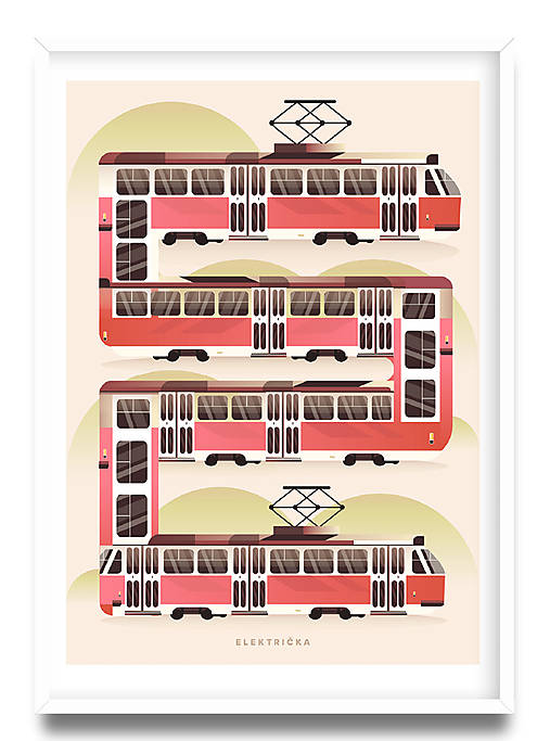 Grafika - Mestský print folkjord nekonečná električka - 15046585_