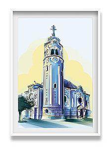 Grafika - Mestský print folkjord Modrý kostolík - 15046568_