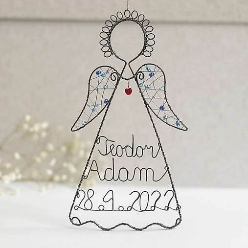 Detské doplnky - anjelik s dvomi menami a dátumom narodenia 18cm - 15051031_