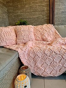 Úžitkový textil - Chunky deka s 2 vankúšmi - ružová - 15050507_