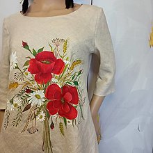 Šaty - Ľanové, ručne maľované šaty " Lúčna kytica s makmi a margarétkami" (Lúčna kytica s makmi a margarétkami) - 15050113_