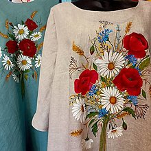 Šaty - Ľanové, ručne maľované šaty " Lúčna kytica s makmi " (Lúčna kytica s makmi a ružami) - 15050132_