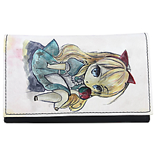 Peňaženky - Dámska kožená peňaženka s motívom Dievčatko s jablkom, ručná maľba - 15050679_