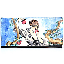 Peňaženky - Dámska ručne maľovaná kožená peňaženka s motívom Žena s jablkami - 15051450_