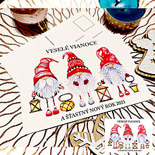 Papiernictvo - Vianočná pohľadnica Škriatkovia v červených čiapkách - 15050096_