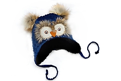 Detské čiapky - Zimná čiapka sova tmavá modrá - 15050238_