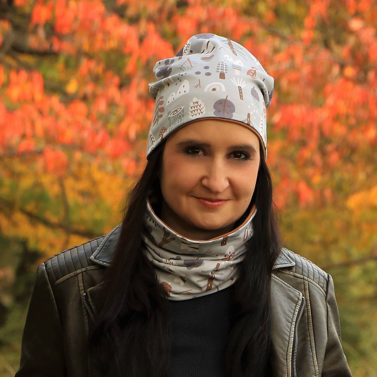 Huby úpletová čiapka, nákrčník alebo set