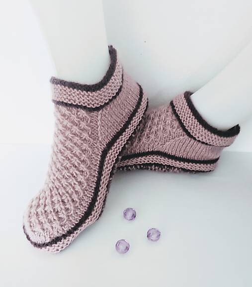 Ponožky, pančuchy, obuv - Pletené papuče staroružové - 15054649_