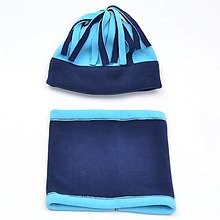 Detské čiapky - Detský set modro tyrkysový: čiapka + nákrčník - 15056834_