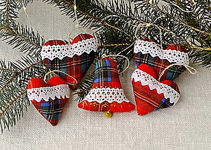 Dekorácie - Vianočné dekorácie - sady z károvanej bavlny (škótske káro sada No28) - 15054347_