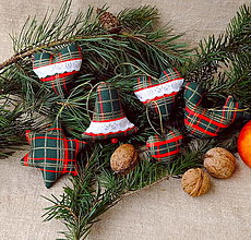 Dekorácie - Vianočné dekorácie - sady zo zelenej zlatotlače (zelené káro zlatotlač No19) - 15054479_