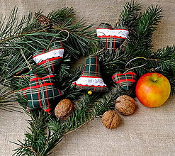Dekorácie - Vianočné dekorácie - sady zo zelenej zlatotlače (zelené káro zlatotlač No20) - 15054480_