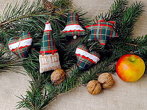 Dekorácie - Vianočné dekorácie - sady zo zelenej zlatotlače (zelené káro zlatotlač No21) - 15054481_