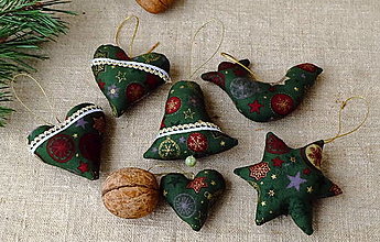 Dekorácie - Vianočné dekorácie - sady zo zelenej zlatotlače (zelená zlatotlač vločky No12) - 15054483_